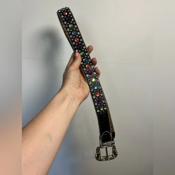 WB Atlas Western Rhinestone Studded Belt Y2K Cowgirl Glam Statement - Picture 2 of 9